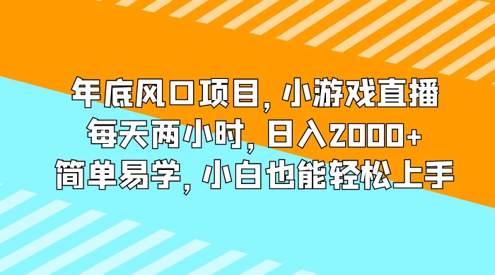年底风口项目，小游戏直播，每天两小时，日入2000+，简单易学，小白也能轻松上手 - 淘金派资源网