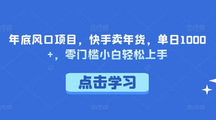 年底风口项目，快手卖年货，单日 1000+，零门槛小白轻松上手 - 淘金派资源网