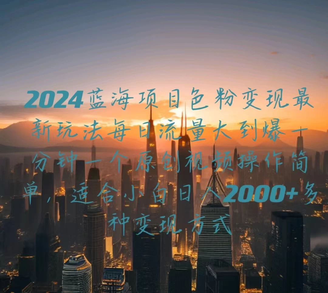 2024蓝海项目，色粉变现最新玩法，每日流量大到爆，一分钟一个原创视频操作简单适合小白，日入2000+多种变现方式 - 淘金派资源网
