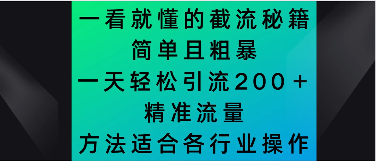 一看就懂的截流秘籍，简单粗暴，一天轻松引流200＋精准流量 方法适合各个行业操作 - 淘金派资源网