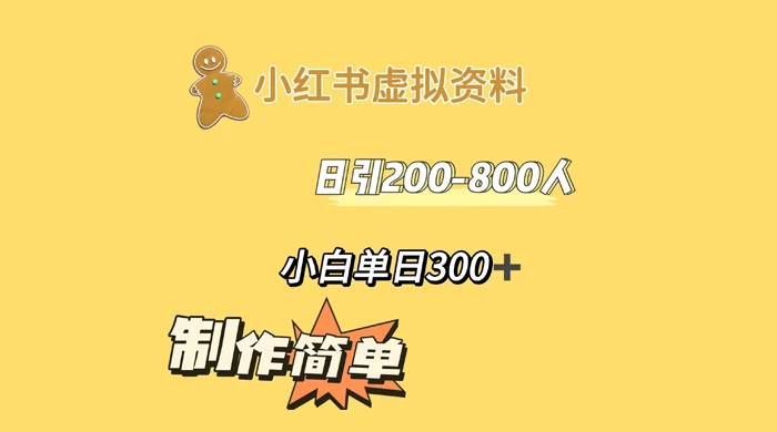 小红书虚拟资料日引 200-800 人，小白单日收益 300+ - 淘金派资源网