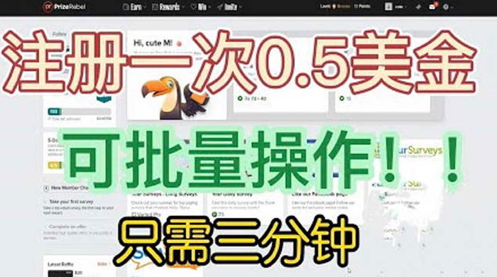 国外注册一次 0.5 美金项目：只需三分钟无脑操作、小白工作室福利 - 淘金派资源网