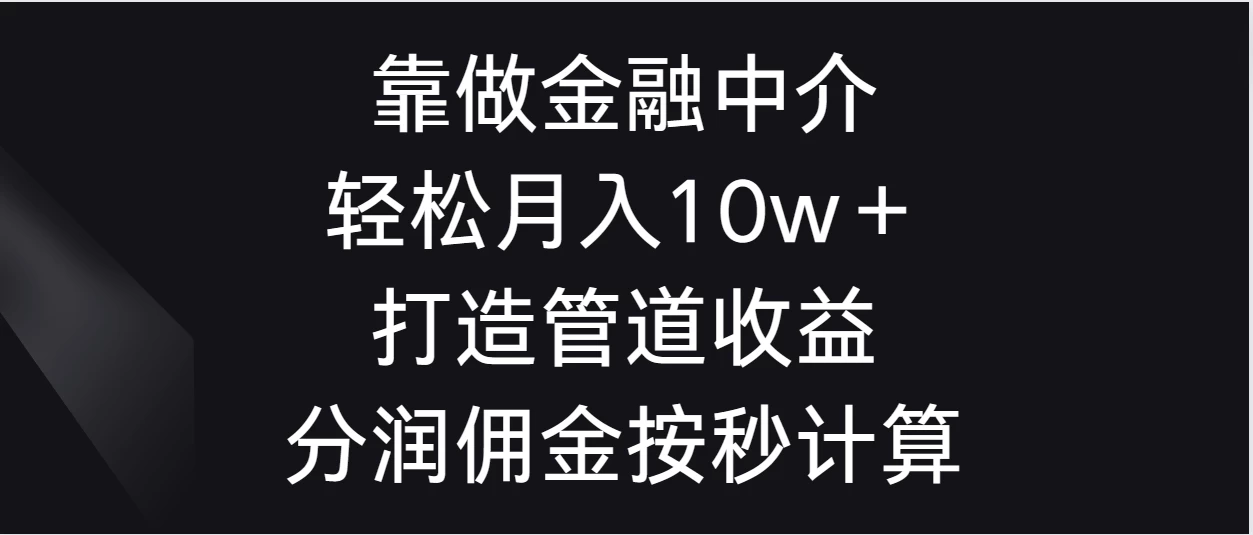 靠做金融中介，轻松月入10w＋打造管道收益，分润佣金按秒计算 - 淘金派资源网