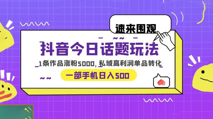 抖音今日话题玩法：单条作品涨粉上千，私域高利润单品转化 - 淘金派资源网