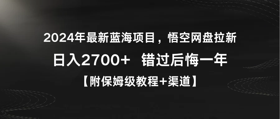 2024年最新蓝海项目，悟空网盘拉新，日入2700+错过后悔一年【附保姆级教程+渠道】 - 淘金派资源网