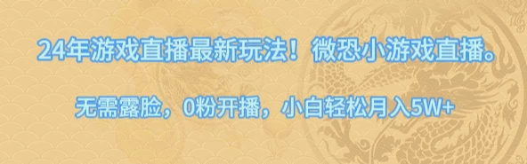 24年小游戏直播最新玩法！微恐游戏怪谈研究所，无需露脸，0粉开播，小白轻松月入5W+ - 淘金派资源网