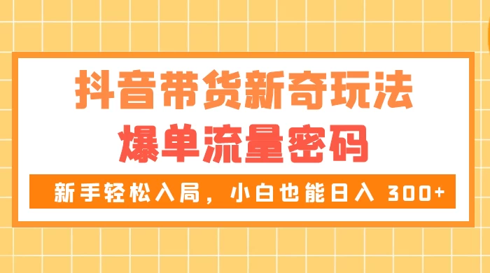 抖音带货新奇玩法，爆单流量密码，新手轻松入局，小白也能日入 300+ - 淘金派资源网