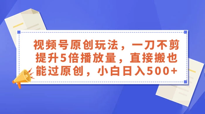 视频号原创玩法，一刀不剪提升 5 倍播放量，亲测直接搬也能过原创，小白日入 500+ - 淘金派资源网