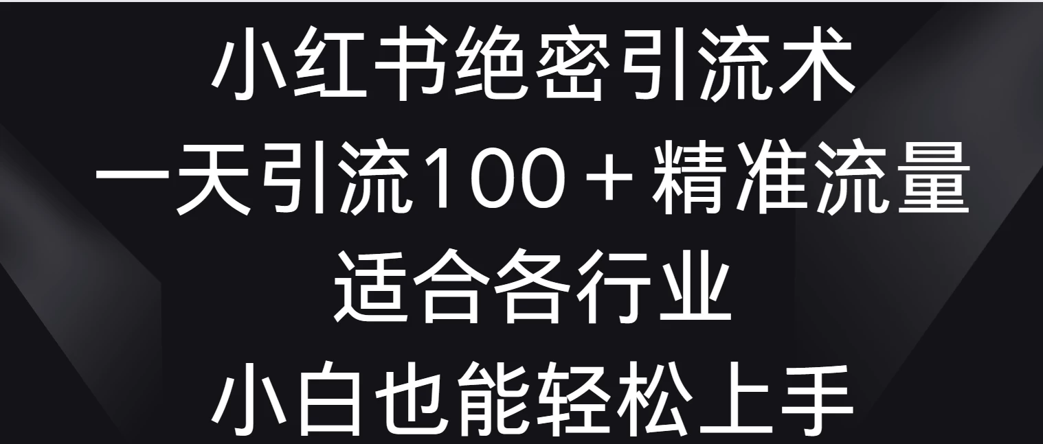 小红书绝密引流术，一天引流100＋精准流量，适合各个行业，小白也能轻松上手 - 淘金派资源网