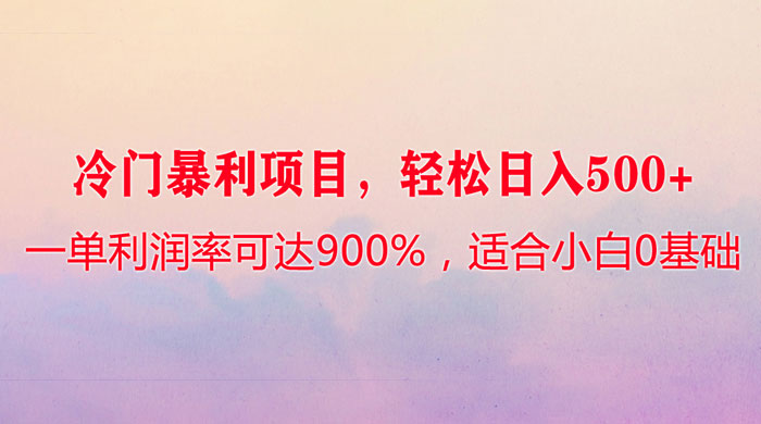 冷门暴利项目，一单利润率可达 900%，轻松日入 500+，适合小白 0 基础 - 淘金派资源网