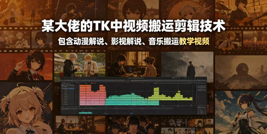 某大佬的TK中视频搬运剪辑技术，包含动漫解说、影视解说、音乐搬运教学视频 - 淘金派资源网