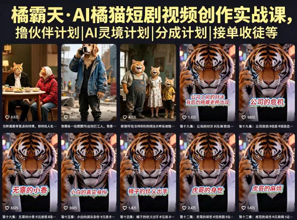 橘霸天·AI橘猫短剧视频创作实战课，撸伙伴计划|AI灵境计划|分成计划|接单收徒等 - 淘金派资源网