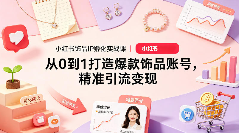 小红书饰品IP孵化实战课｜从0到1打造爆款饰品账号，精准引流变现 - 淘金派资源网