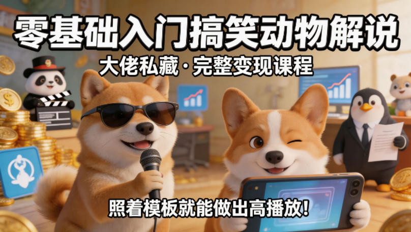 零基础入门搞笑动物解说，大佬私藏完整变现课程，照着模板就能做出高播放 - 淘金派资源网