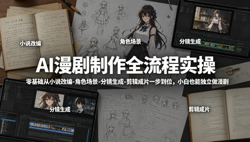 AI漫剧制作全流程实操，零基础从小说改编-角色场景-分镜生成-剪辑成片一步到位，小白也能独立做漫剧 - 淘金派资源网