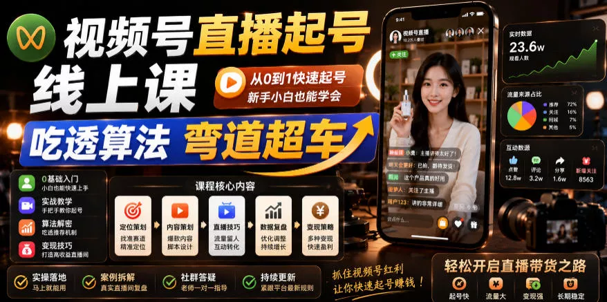 视频号直播起号线上课，吃透算法弯道超车(2026年6月) - 淘金派资源网