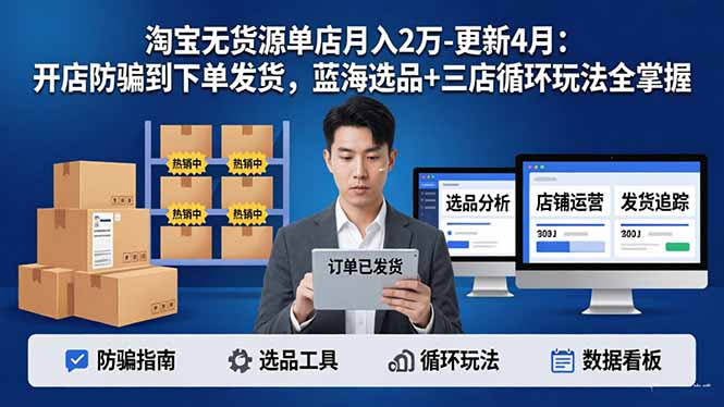 淘宝无货源5.0单店月入2万-更新4月：开店防骗到下单发货，蓝海选品+三店循环玩法全掌握 - 淘金派资源网