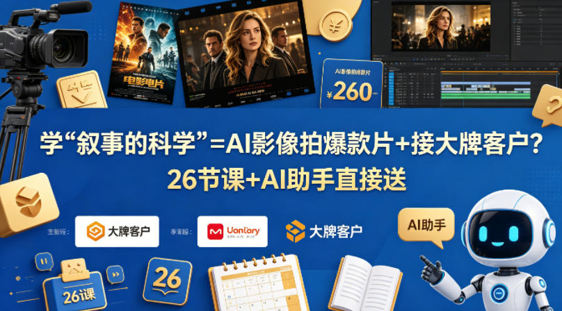 学《叙事的科学》=AI影像拍爆款片+接大牌客户？26节课+AI助手直接送【原创双语字幕】 - 淘金派资源网