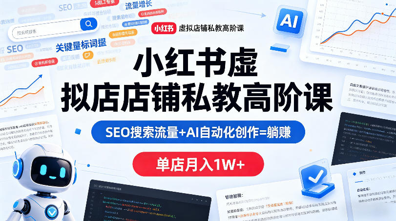 小红书虚拟店铺私教高阶课，SEO搜索流量+AI自动化创作=躺賺，单店月入1W+ - 淘金派资源网