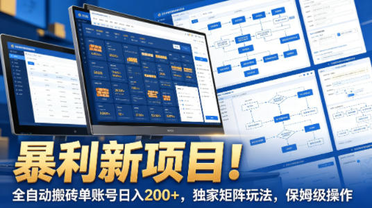 暴利新项目！全自动搬砖单账号日入200+，独家矩阵玩法，保姆级操作【揭秘】 - 淘金派资源网