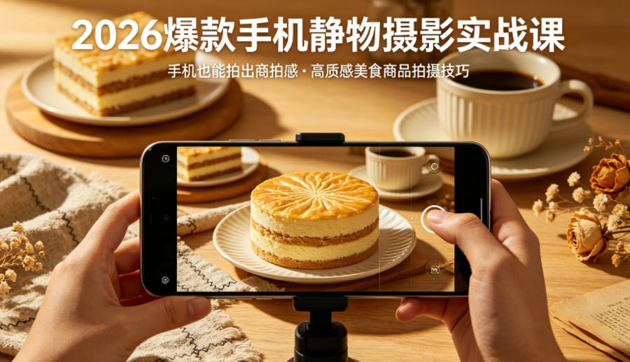 2026爆款手机静物摄影实战课，手机也能拍出商拍感，学会拍出高质感美食商品 - 淘金派资源网