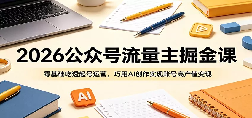 2026公众号流量主掘金课：零基础吃透起号运营，巧用AI创作实现账号高产值变现 - 淘金派资源网