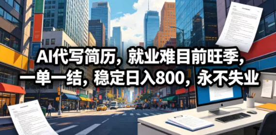 AI代写简历，就业难目前旺季，一单一结，稳定日入800，永不失业 - 淘金派资源网