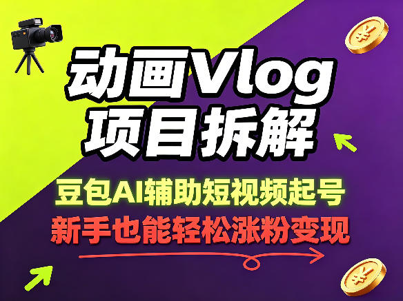动画Vlog项目拆解，豆包AI辅助短视频起号，新手也能轻松涨粉，43条作品涨粉8.3W - 淘金派资源网