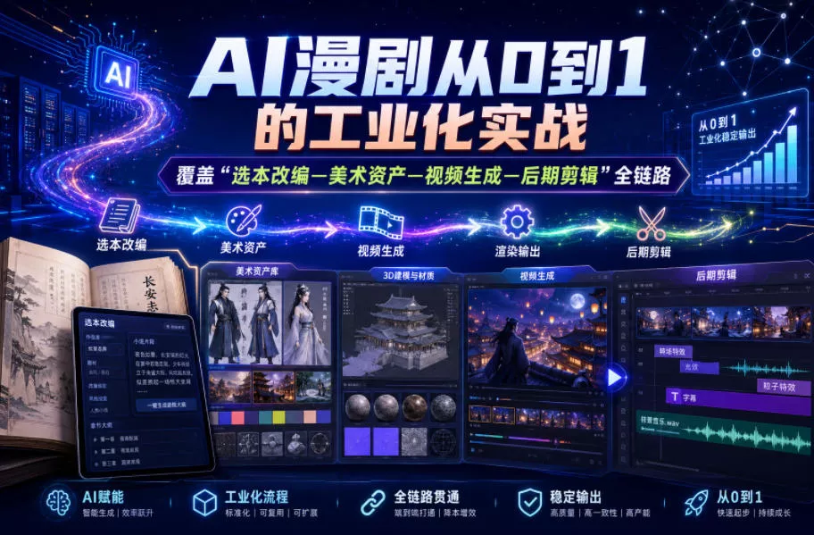 AI漫剧从0到1的工业化实战，覆盖“选本改编—美术资产—视频生成—后期剪辑”全链路(更新6月) - 淘金派资源网