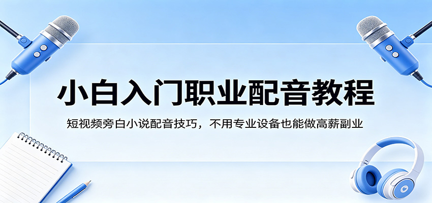 小白入门职业配音教程，短视频旁白小说配音技巧，不用专业设备也能做高薪副业 - 淘金派资源网