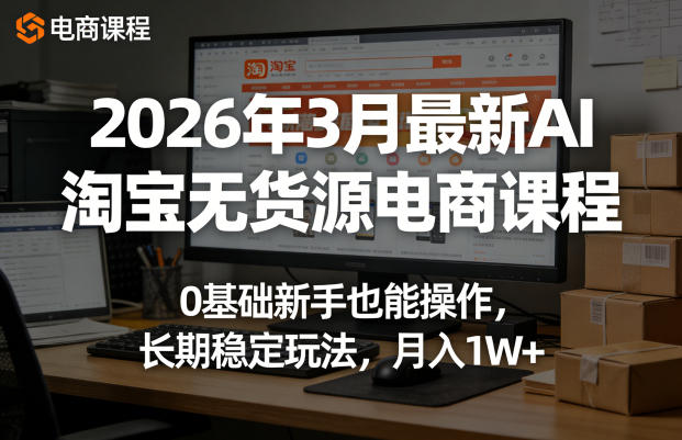 2026年3月最新AI淘宝无货源电商课程，0基础新手也能操作，长期稳定玩法，月入1W+ - 淘金派资源网