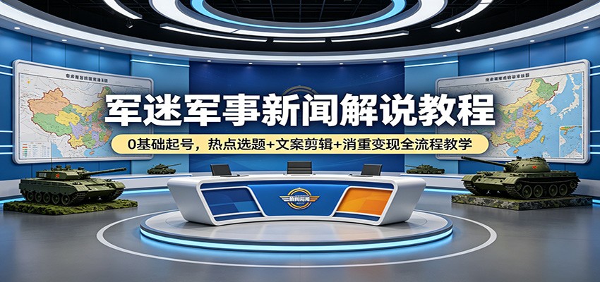 军迷军事新闻解说教程：0基础起号，热点选题+文案剪辑+消重变现全流程教学 - 淘金派资源网