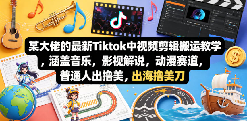 某大佬的最新Tiktok中视频剪辑搬运教学，涵盖音乐，影视解说，动漫赛道，普通人出海撸美刀 - 淘金派资源网
