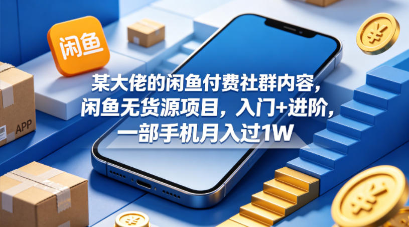 某大佬的闲鱼付费社群内容，闲鱼无货源项目，入门+进阶，一部手机月入过1W - 淘金派资源网