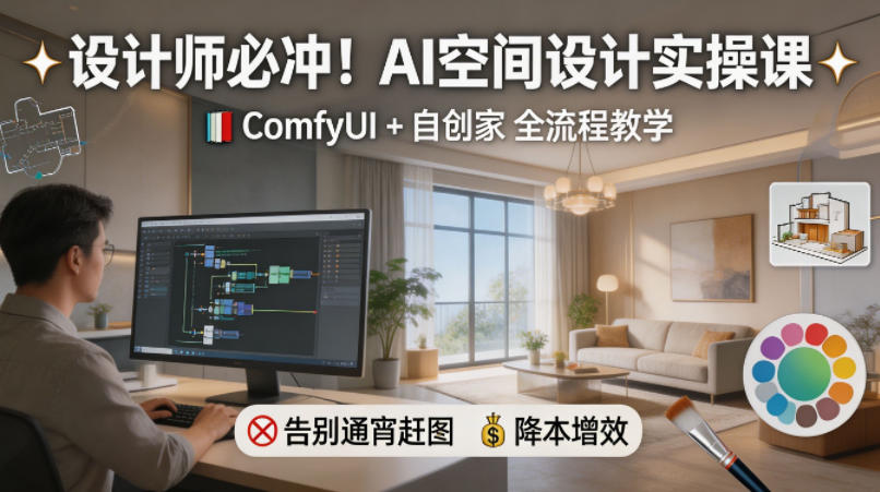设计师必冲！AI空间设计实操课，ComfyUI+自创家全教学，告别通宵赶图，降本增效 - 淘金派资源网