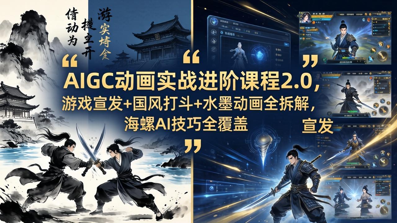 AIGC动画实战进阶课程2.0，游戏宣发+国风打斗+水墨动画全拆解，海螺AI技巧全覆盖 - 淘金派资源网