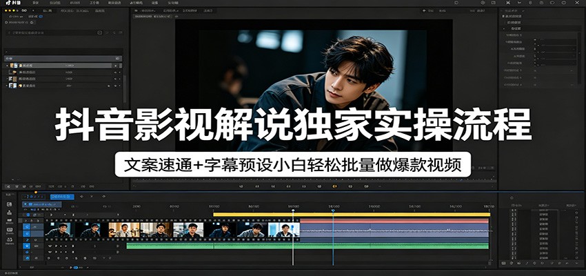 抖音影视解说独家实操流程，文案速通+字幕预设小白轻松批量做爆款视频 - 淘金派资源网
