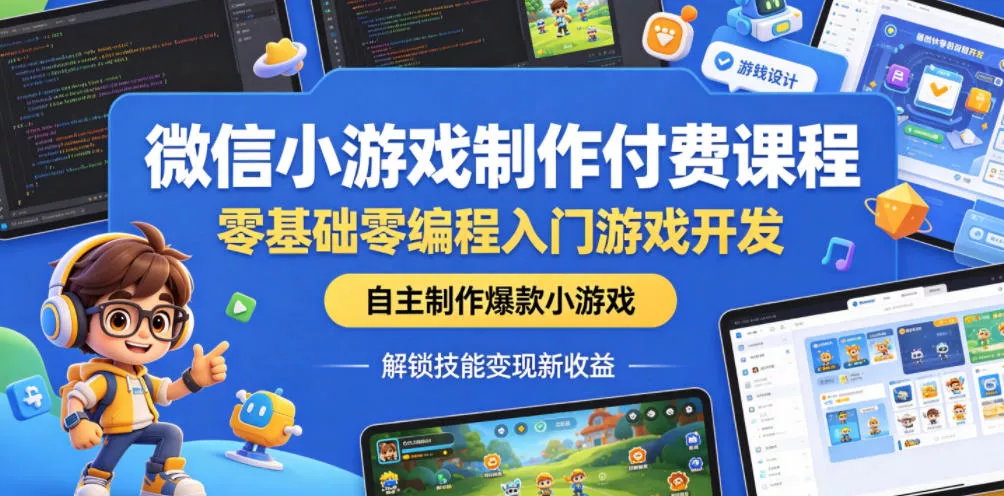 微信小游戏制作付费课程，零基础零编程入门游戏开发，自主制作爆款小游戏，解锁技能变现新收益 - 淘金派资源网