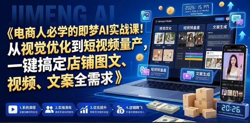 电商人必学的即梦AI实战课！从视觉优化到短视频量产，一键搞定店铺图文、视频、文案全需求 - 淘金派资源网