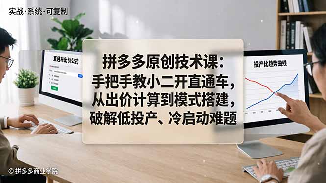 拼多多原创技术课：手把手教小二开直通车，从出价计算到模式搭建，破解低投产、冷启动难题 - 淘金派资源网