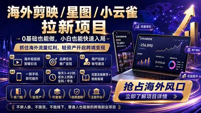 海外剪映 / 星图 / 小云雀拉新项目 普通人也能上手的跨境流量变现副业 - 淘金派资源网