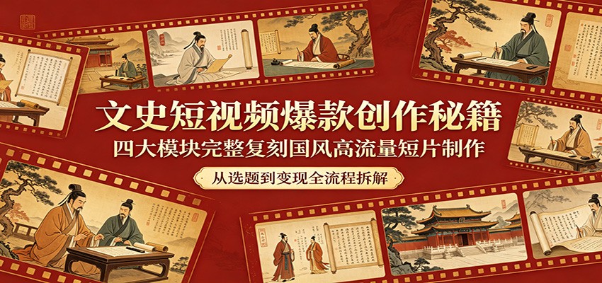 文史短视频爆款创作秘籍：四大模块完整复刻国风高流量短片制作 - 淘金派资源网