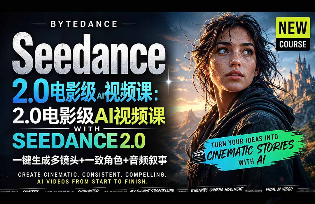 Seedance 2.0电影级AI视频课：一键生成多镜头+一致角色+音频叙事 - 淘金派资源网