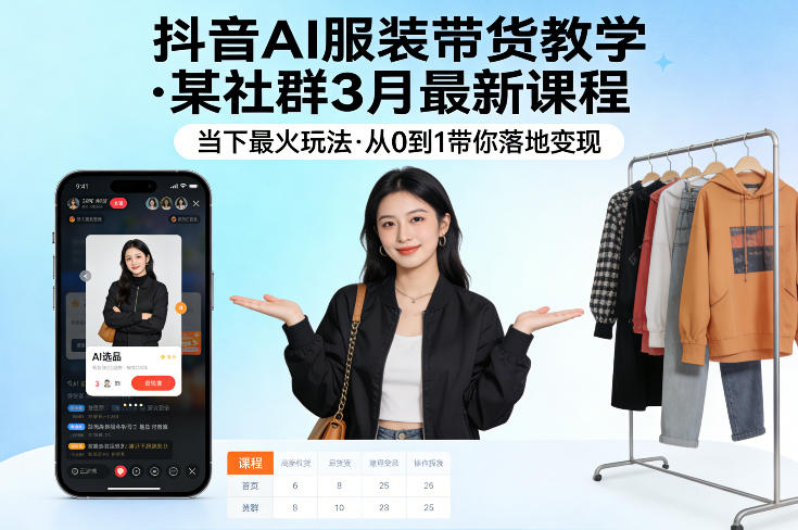 抖音AI服装带货教学，某社群3月最新课程，当下最火玩法，从0到1带你落地变现 - 淘金派资源网