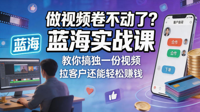 做视频卷不动了？蓝海实战课教你搞独一份视频，拉客户还能轻松賺钱！【原创双语字幕】 - 淘金派资源网