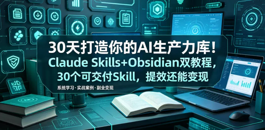 30天打造你的AI生产力库！Claude Skills+Obsidian 双教程，30 个可交付 Skill，提效还能变现 - 淘金派资源网
