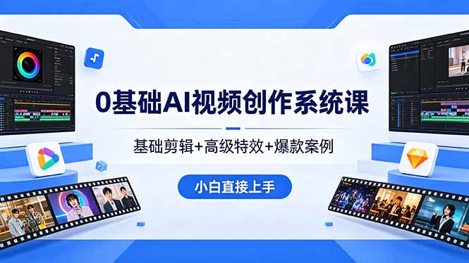 0基础AI视频创作系统课，基础剪辑+高级特效+爆款案例，小白直接上手 - 淘金派资源网