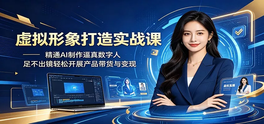 虚拟形象打造实战课：精通AI制作逼真数字人，足不出镜轻松开展产品带货与变现 - 淘金派资源网
