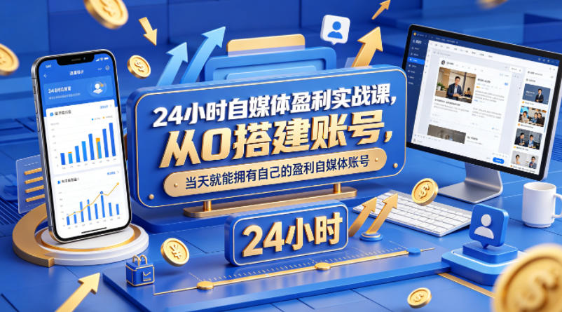 24小时自媒体盈利实战课，从0搭建账号，当天就能拥有自己的盈利自媒体账号 - 淘金派资源网