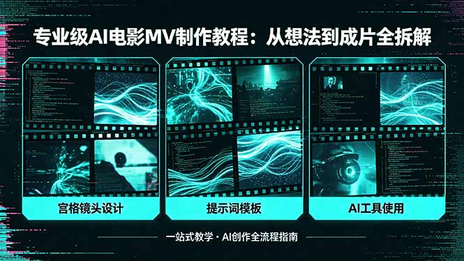 专业级AI电影MV制作教程，从想法到成片全拆解，宫格镜头+提示词模板+AI工具一站式教学 - 淘金派资源网